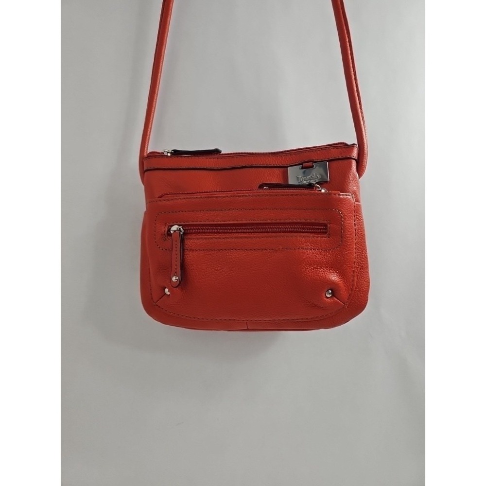 Tignanello Women's Small Pebble Leather Shoulder Crossbody Bag Orange Wallet Zip